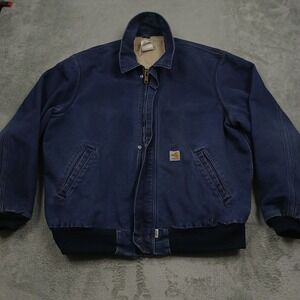 Carhartt Jacket Mens XL Blue Fire Resistant Full ZIp Workwear Distressed Pockets